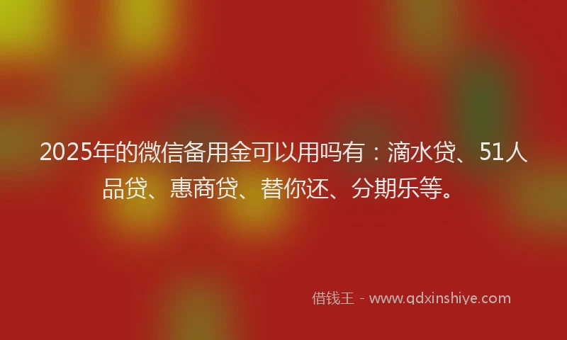 2025年的微信备用金可以用吗有：滴水贷、51人品贷、惠商贷、替你还、分期乐等。