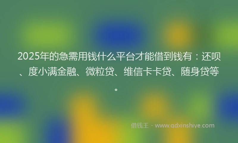 2025年的急需用钱什么平台才能借到钱有：还呗、度小满金融、微粒贷、维信卡卡贷、随身贷等。