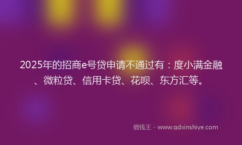 2025年的招商e号贷申请不通过有：度小满金融、微粒贷、信用卡贷、花呗、东方汇等。