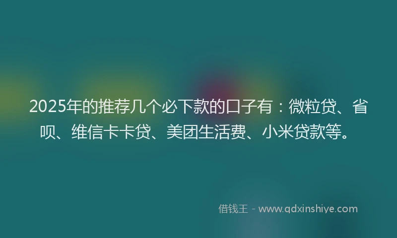 2025年的推荐几个必下款的口子有：微粒贷、省呗、维信卡卡贷、美团生活费、小米贷款等。