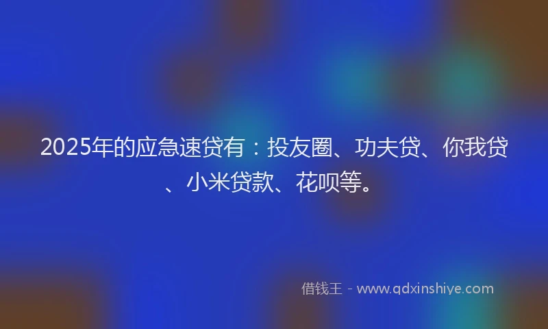 2025年的应急速贷有：投友圈、功夫贷、你我贷、小米贷款、花呗等。