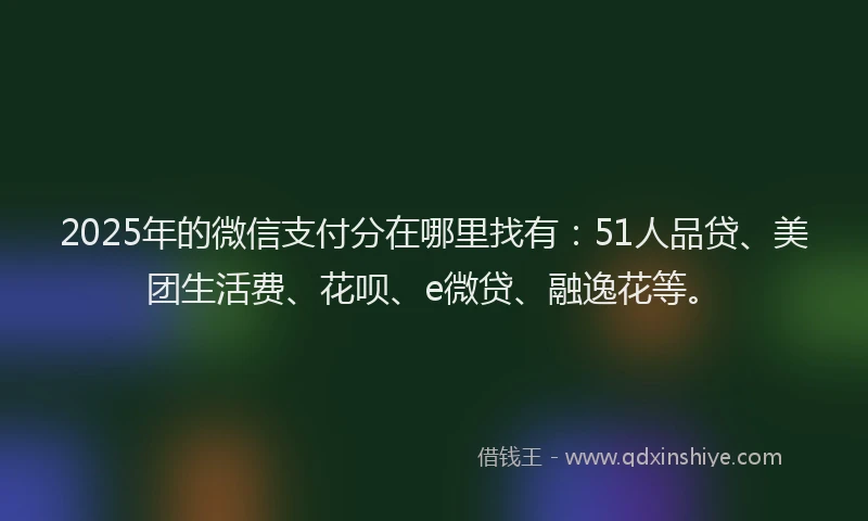 2025年的微信支付分在哪里找有：51人品贷、美团生活费、花呗、e微贷、融逸花等。