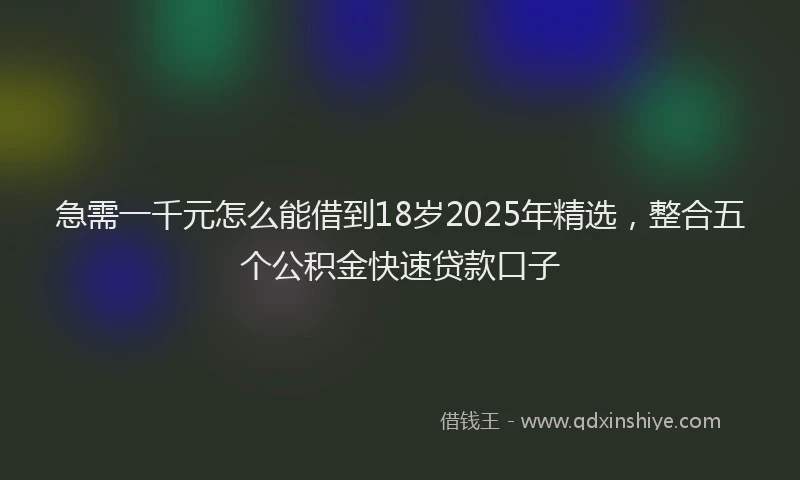 急需一千元怎么能借到18岁2025年精选，整合五个公积金快速贷款口子