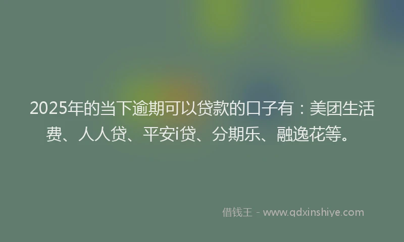 2025年的当下逾期可以贷款的口子有：美团生活费、人人贷、平安i贷、分期乐、融逸花等。