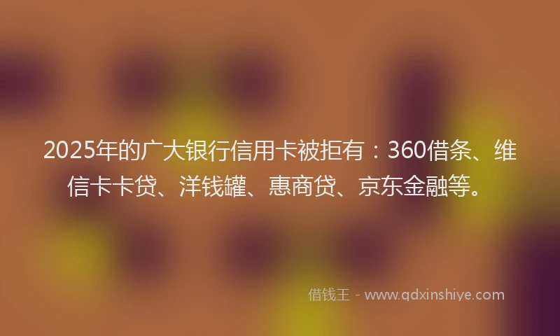 2025年的广大银行信用卡被拒有：360借条、维信卡卡贷、洋钱罐、惠商贷、京东金融等。