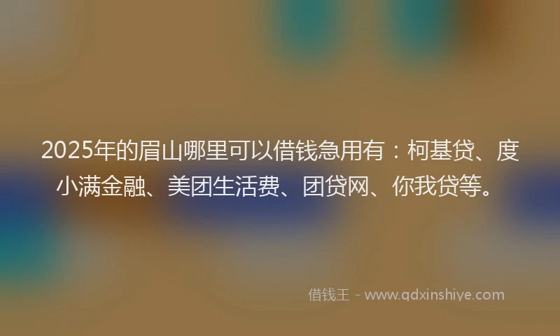 2025年的眉山哪里可以借钱急用有：柯基贷、度小满金融、美团生活费、团贷网、你我贷等。