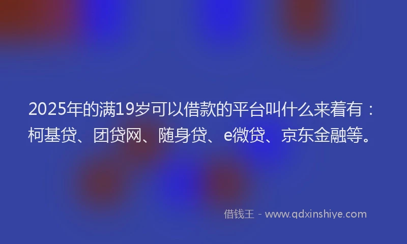 2025年的满19岁可以借款的平台叫什么来着有：柯基贷、团贷网、随身贷、e微贷、京东金融等。