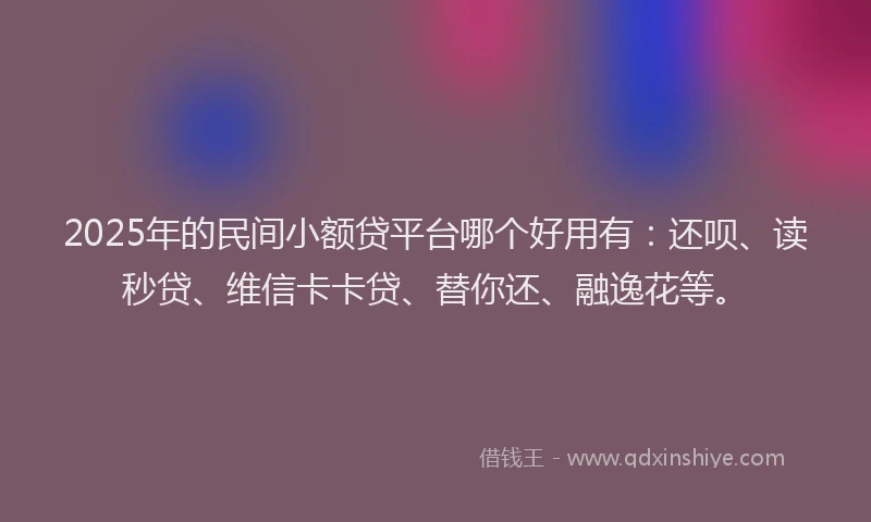 2025年的民间小额贷平台哪个好用有：还呗、读秒贷、维信卡卡贷、替你还、融逸花等。