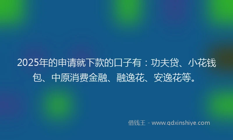 2025年的申请就下款的口子有：功夫贷、小花钱包、中原消费金融、融逸花、安逸花等。