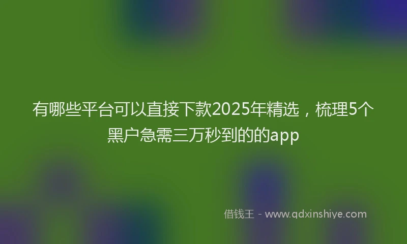 有哪些平台可以直接下款2025年精选，梳理5个黑户急需三万秒到的的app