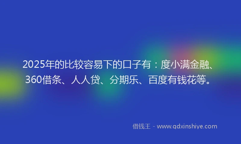 2025年的比较容易下的口子有：度小满金融、360借条、人人贷、分期乐、百度有钱花等。