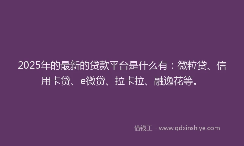 2025年的最新的贷款平台是什么有：微粒贷、信用卡贷、e微贷、拉卡拉、融逸花等。