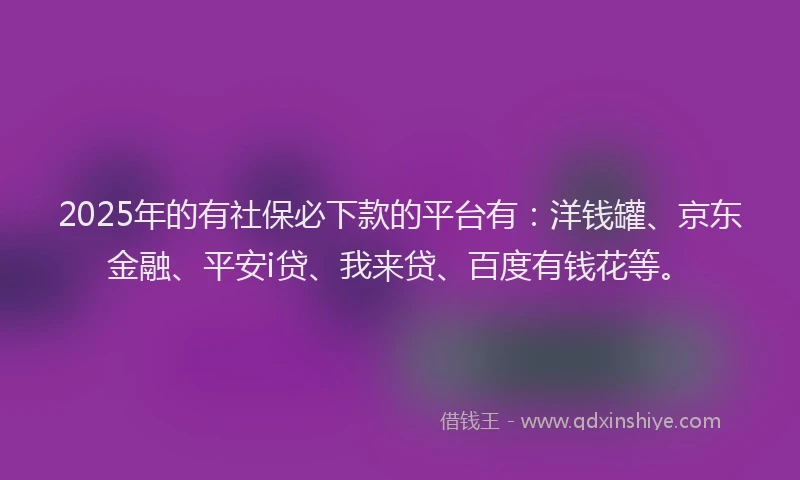 2025年的有社保必下款的平台有：洋钱罐、京东金融、平安i贷、我来贷、百度有钱花等。