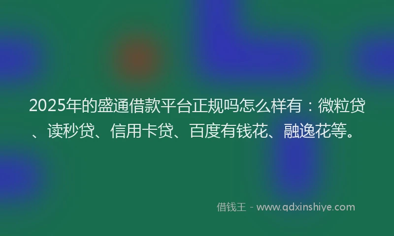 2025年的盛通借款平台正规吗怎么样有：微粒贷、读秒贷、信用卡贷、百度有钱花、融逸花等。