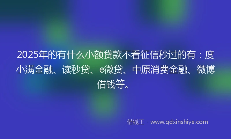 2025年的有什么小额贷款不看征信秒过的有：度小满金融、读秒贷、e微贷、中原消费金融、微博借钱等。