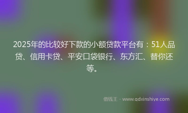 2025年的比较好下款的小额贷款平台有：51人品贷、信用卡贷、平安口袋银行、东方汇、替你还等。