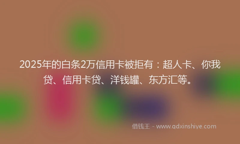 2025年的白条2万信用卡被拒有：超人卡、你我贷、信用卡贷、洋钱罐、东方汇等。
