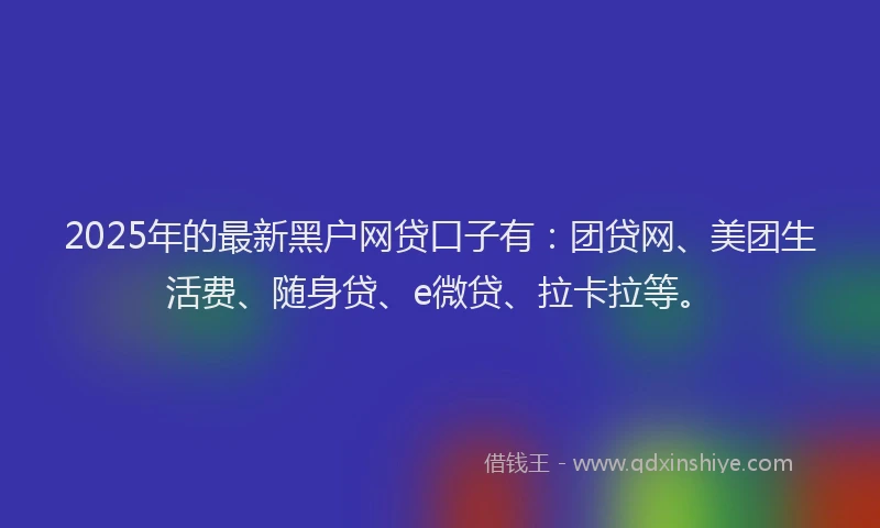 2025年的最新黑户网贷口子有：团贷网、美团生活费、随身贷、e微贷、拉卡拉等。
