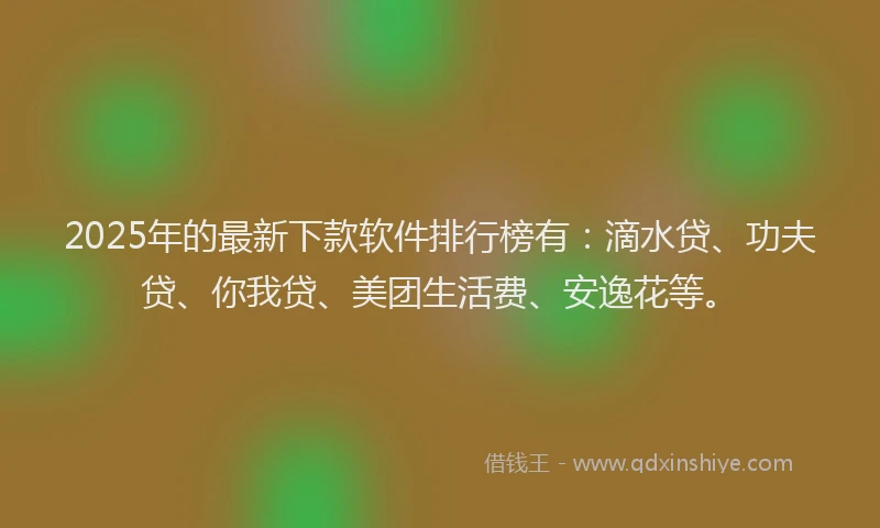 2025年的最新下款软件排行榜有：滴水贷、功夫贷、你我贷、美团生活费、安逸花等。