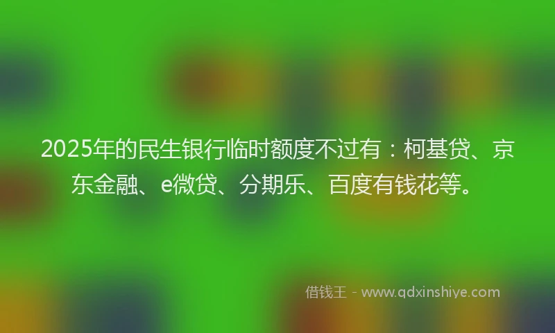 2025年的民生银行临时额度不过有：柯基贷、京东金融、e微贷、分期乐、百度有钱花等。
