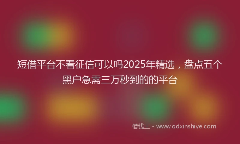 短借平台不看征信可以吗2025年精选，盘点五个黑户急需三万秒到的的平台