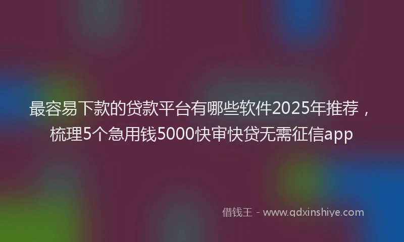 最容易下款的贷款平台有哪些软件2025年推荐，梳理5个急用钱5000快审快贷无需征信app