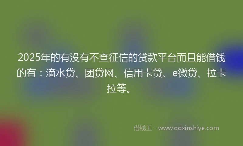 2025年的有没有不查征信的贷款平台而且能借钱的有：滴水贷、团贷网、信用卡贷、e微贷、拉卡拉等。
