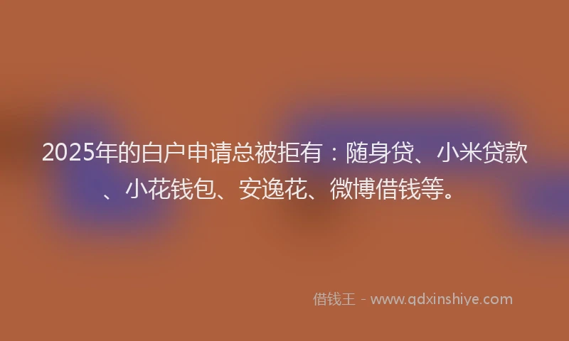 2025年的白户申请总被拒有：随身贷、小米贷款、小花钱包、安逸花、微博借钱等。