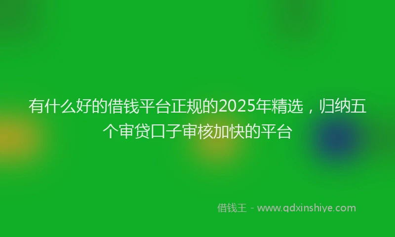 有什么好的借钱平台正规的2025年精选，归纳五个审贷口子审核加快的平台