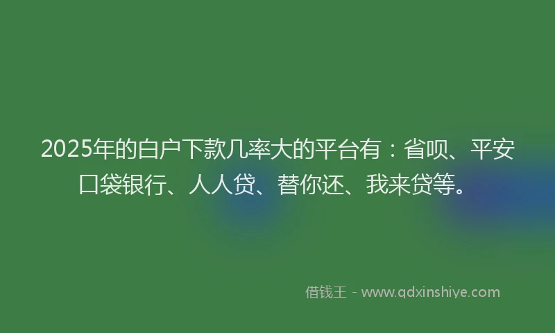 2025年的白户下款几率大的平台有：省呗、平安口袋银行、人人贷、替你还、我来贷等。