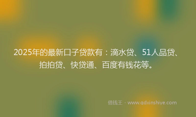2025年的最新口子贷款有：滴水贷、51人品贷、拍拍贷、快贷通、百度有钱花等。