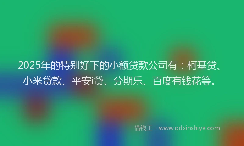 2025年的特别好下的小额贷款公司有：柯基贷、小米贷款、平安i贷、分期乐、百度有钱花等。