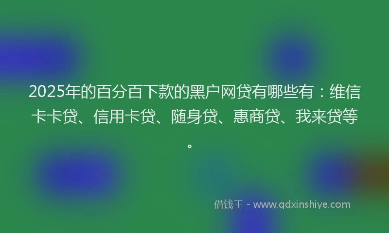 2025年的百分百下款的黑户网贷有哪些有：维信卡卡贷、信用卡贷、随身贷、惠商贷、我来贷等。