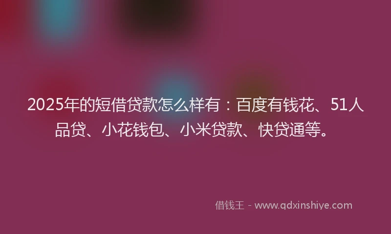 2025年的短借贷款怎么样有：百度有钱花、51人品贷、小花钱包、小米贷款、快贷通等。