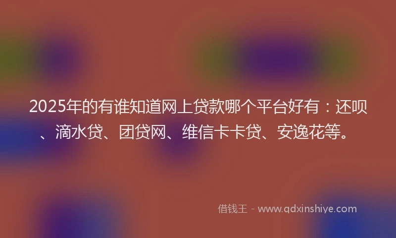 2025年的有谁知道网上贷款哪个平台好有：还呗、滴水贷、团贷网、维信卡卡贷、安逸花等。