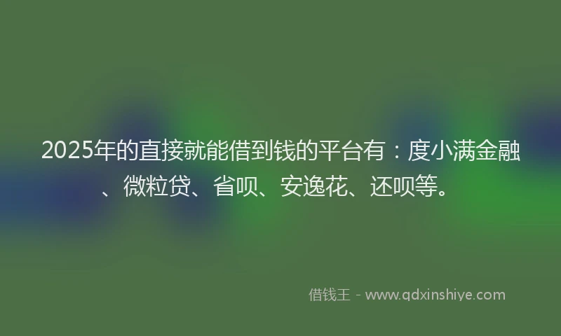 2025年的直接就能借到钱的平台有：度小满金融、微粒贷、省呗、安逸花、还呗等。