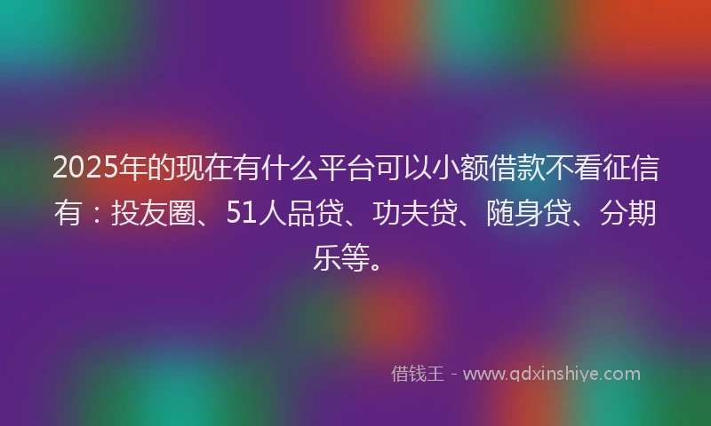 2025年的现在有什么平台可以小额借款不看征信有：投友圈、51人品贷、功夫贷、随身贷、分期乐等。