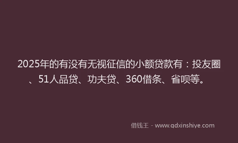 2025年的有没有无视征信的小额贷款有：投友圈、51人品贷、功夫贷、360借条、省呗等。