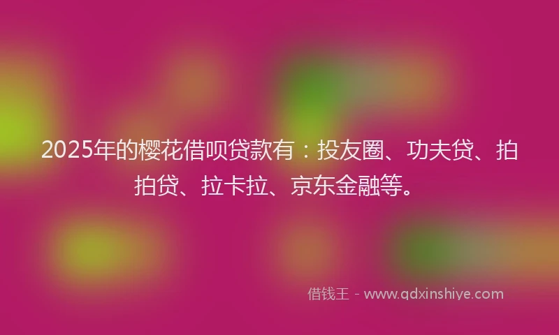 2025年的樱花借呗贷款有：投友圈、功夫贷、拍拍贷、拉卡拉、京东金融等。