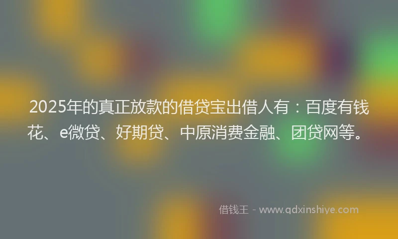 2025年的真正放款的借贷宝出借人有：百度有钱花、e微贷、好期贷、中原消费金融、团贷网等。