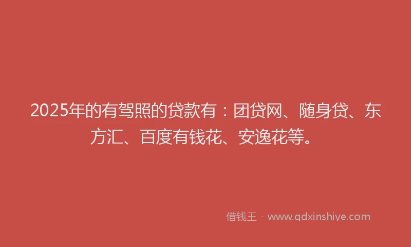 2025年的有驾照的贷款有：团贷网、随身贷、东方汇、百度有钱花、安逸花等。