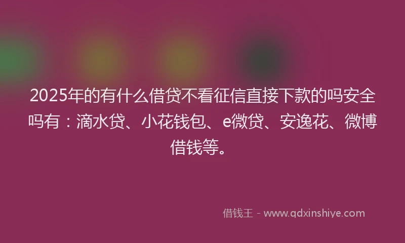 2025年的有什么借贷不看征信直接下款的吗安全吗有：滴水贷、小花钱包、e微贷、安逸花、微博借钱等。