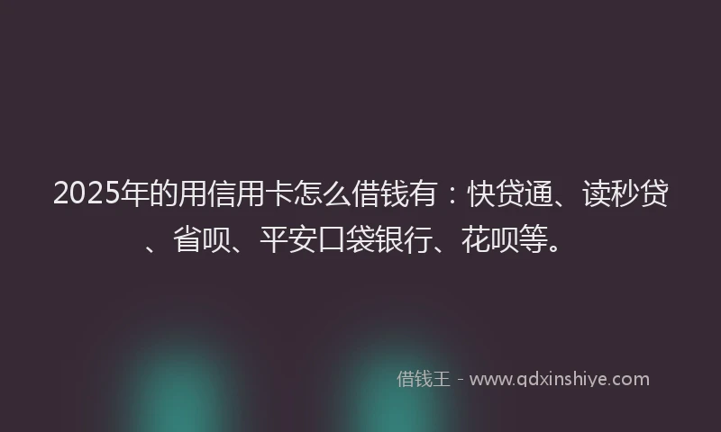 2025年的用信用卡怎么借钱有：快贷通、读秒贷、省呗、平安口袋银行、花呗等。