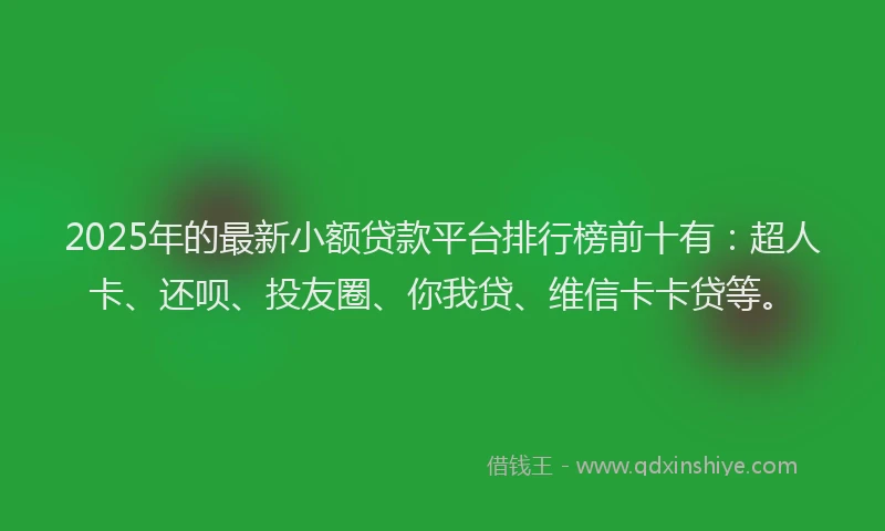 2025年的最新小额贷款平台排行榜前十有：超人卡、还呗、投友圈、你我贷、维信卡卡贷等。