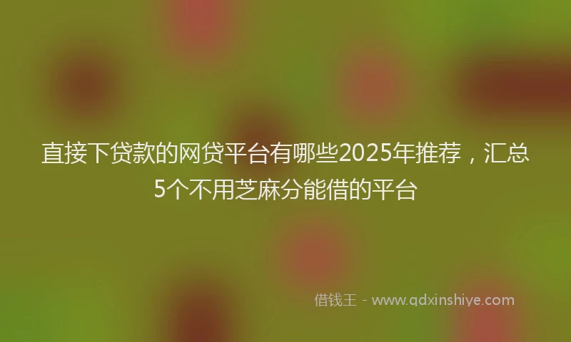 直接下贷款的网贷平台有哪些2025年推荐，汇总5个不用芝麻分能借的平台
