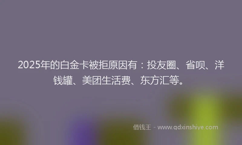 2025年的白金卡被拒原因有：投友圈、省呗、洋钱罐、美团生活费、东方汇等。