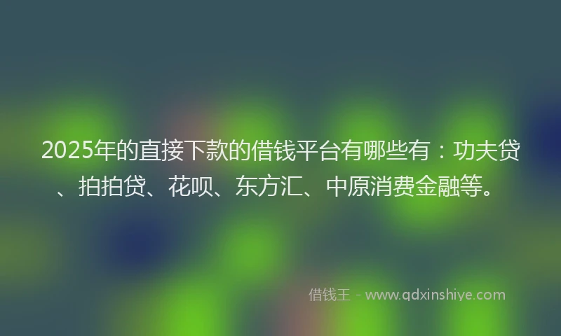 2025年的直接下款的借钱平台有哪些有：功夫贷、拍拍贷、花呗、东方汇、中原消费金融等。