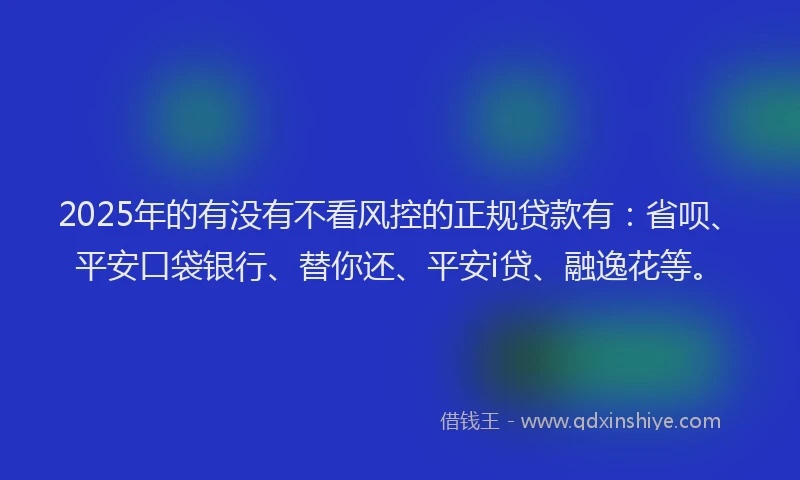 2025年的有没有不看风控的正规贷款有：省呗、平安口袋银行、替你还、平安i贷、融逸花等。