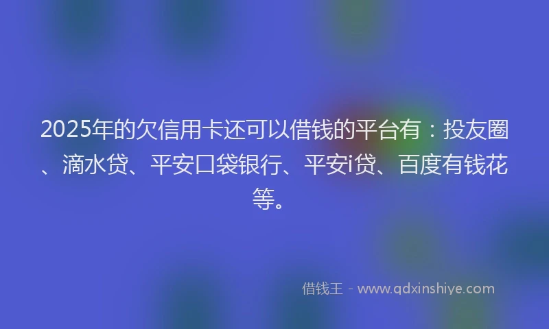 2025年的欠信用卡还可以借钱的平台有：投友圈、滴水贷、平安口袋银行、平安i贷、百度有钱花等。
