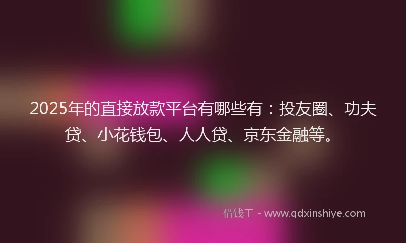 2025年的直接放款平台有哪些有：投友圈、功夫贷、小花钱包、人人贷、京东金融等。